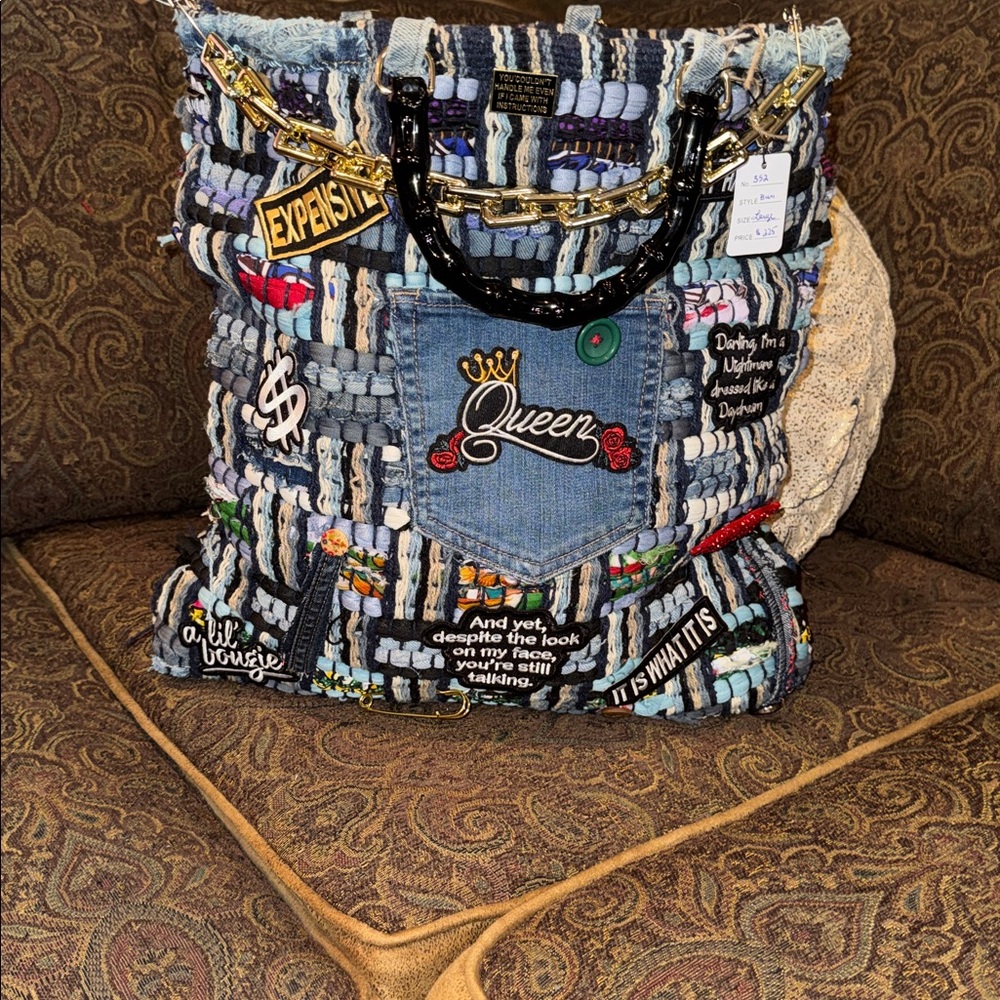 Queen Denim Patchwork Tote Bag